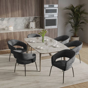 Gavin Dining Chair Upholstered in Leather/Velvet with Open Curved Backrest in Black Iron - Elax Furniture