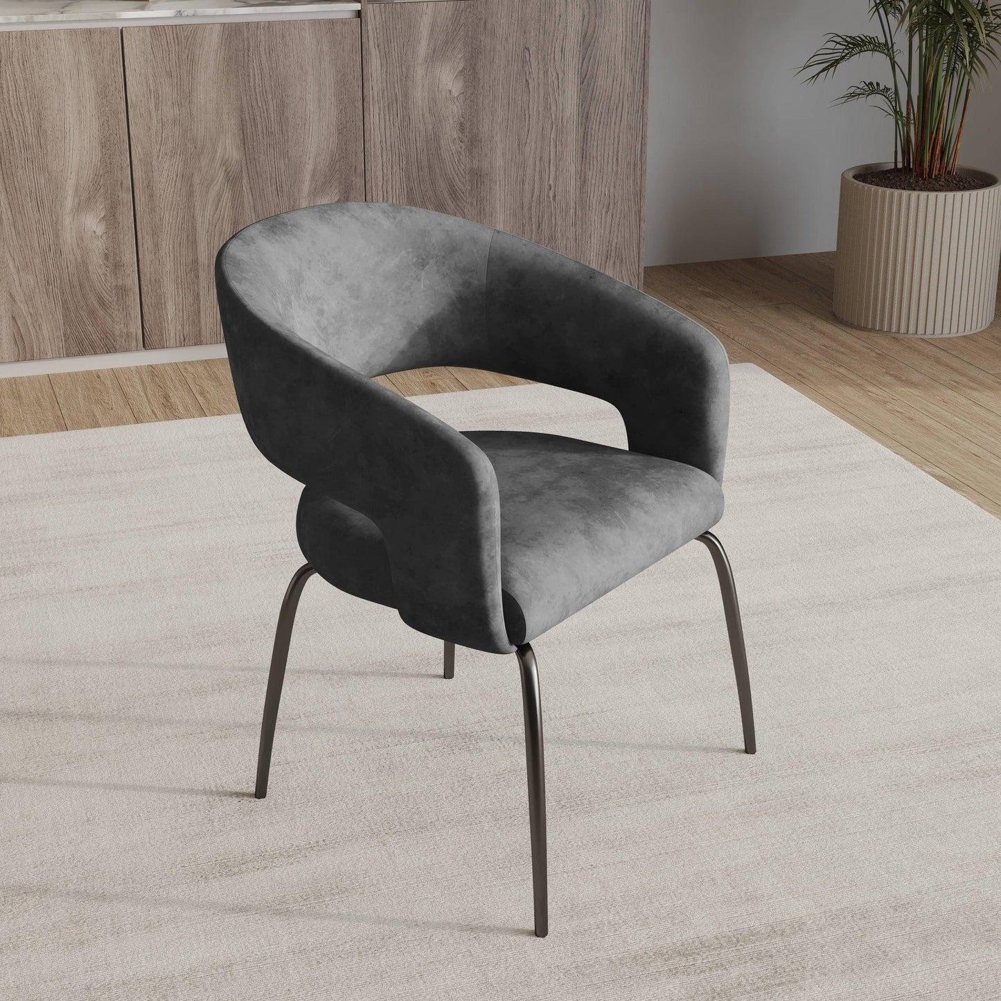 Gavin Dining Chair Upholstered in Leather/Velvet with Open Curved Backrest in Black Iron - Elax Furniture