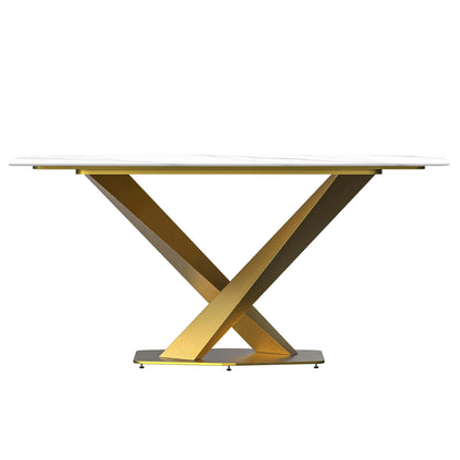 Voren 7-Piece Dining Set with Rectangular Sintered Stone Dining Table Gold Base and 6 Velvet Dining Chairs with Iron Base - Elax Furniture