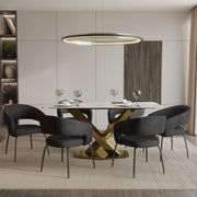Voren 7-Piece Dining Set with Rectangular Sintered Stone Dining Table Gold Base and 6 Velvet Dining Chairs with Iron Base - Elax Furniture