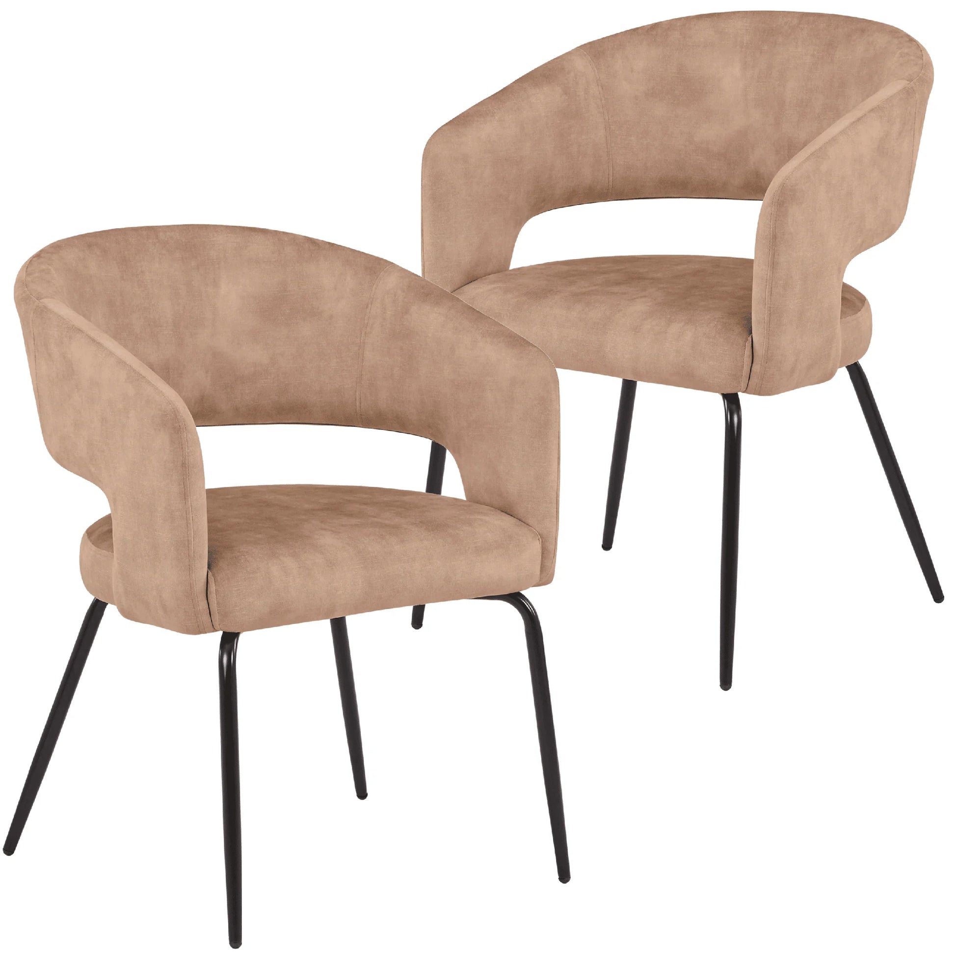 Gavin Dining Chair Upholstered in Leather/Velvet with Open Curved Backrest in Black Iron Set of 2 - Elax Furniture