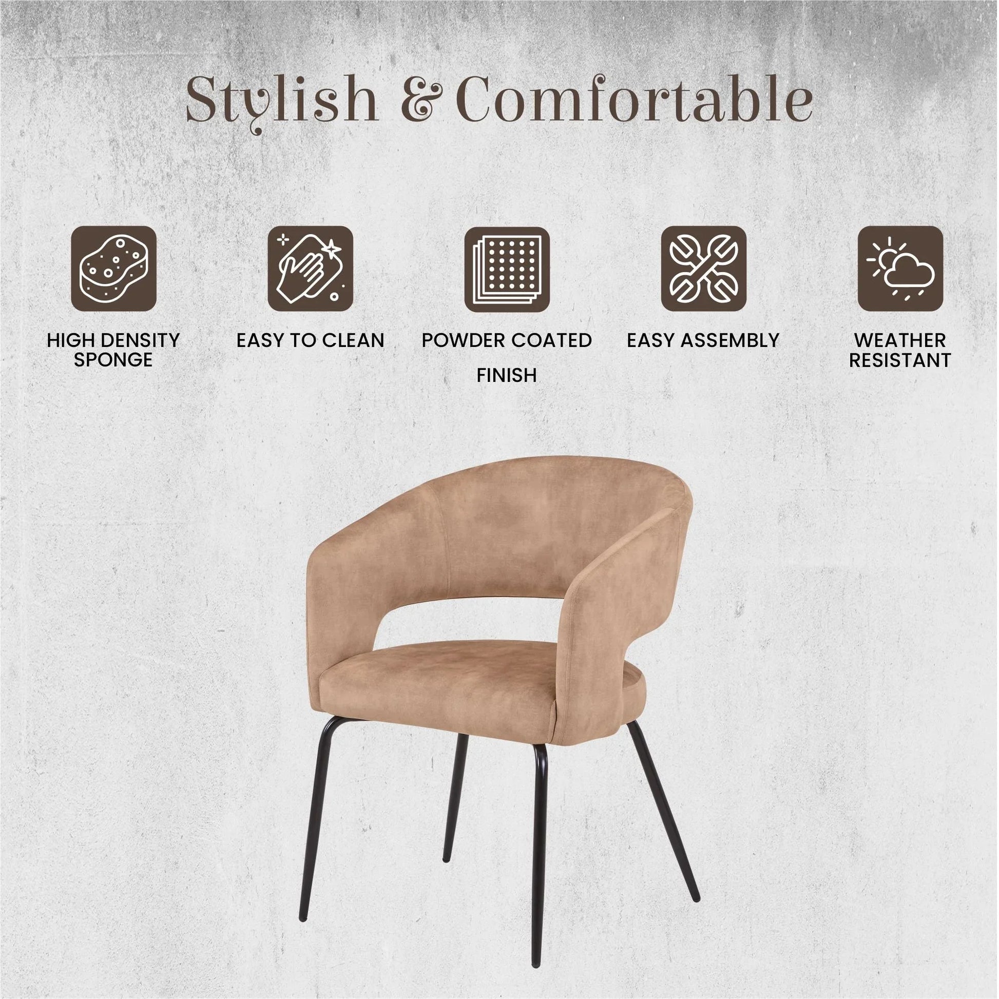 Gavin Dining Chair Upholstered in Leather/Velvet with Open Curved Backrest in Black Iron Set of 2 - Elax Furniture