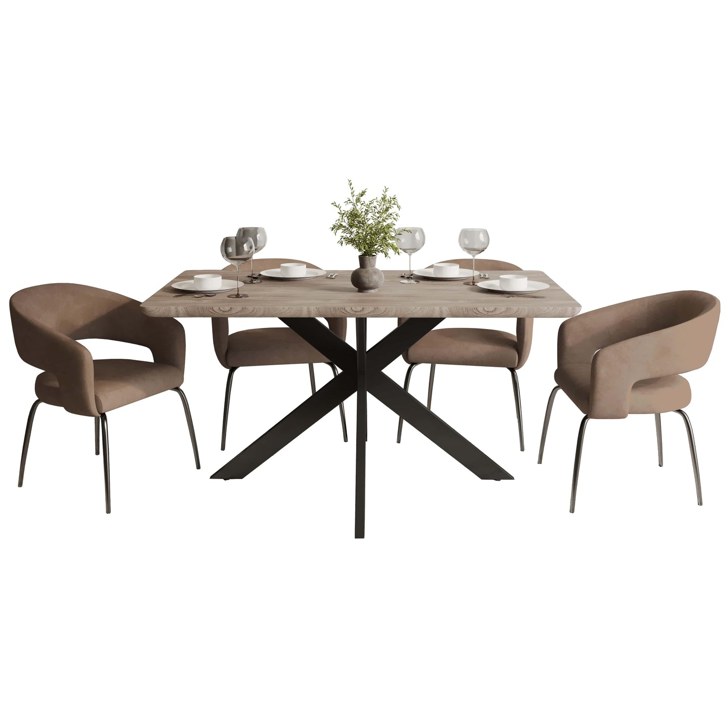Ravenna 5-Piece Dining Set with Rectangular Dining Table in Maple and 6 Dining Chairs - Elax Furniture