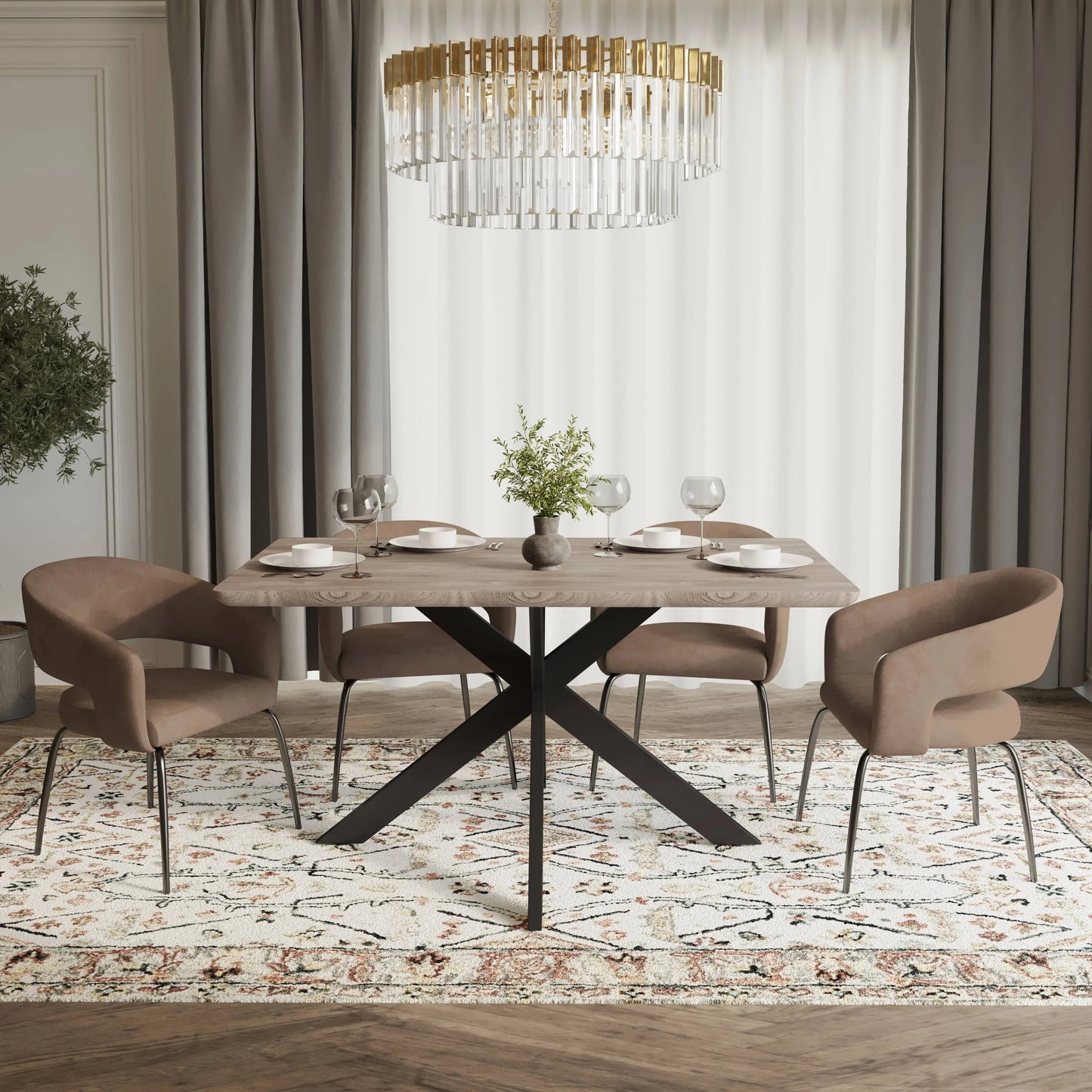 Ravenna 5-Piece Dining Set with Rectangular Dining Table in Maple and 6 Dining Chairs - Elax Furniture
