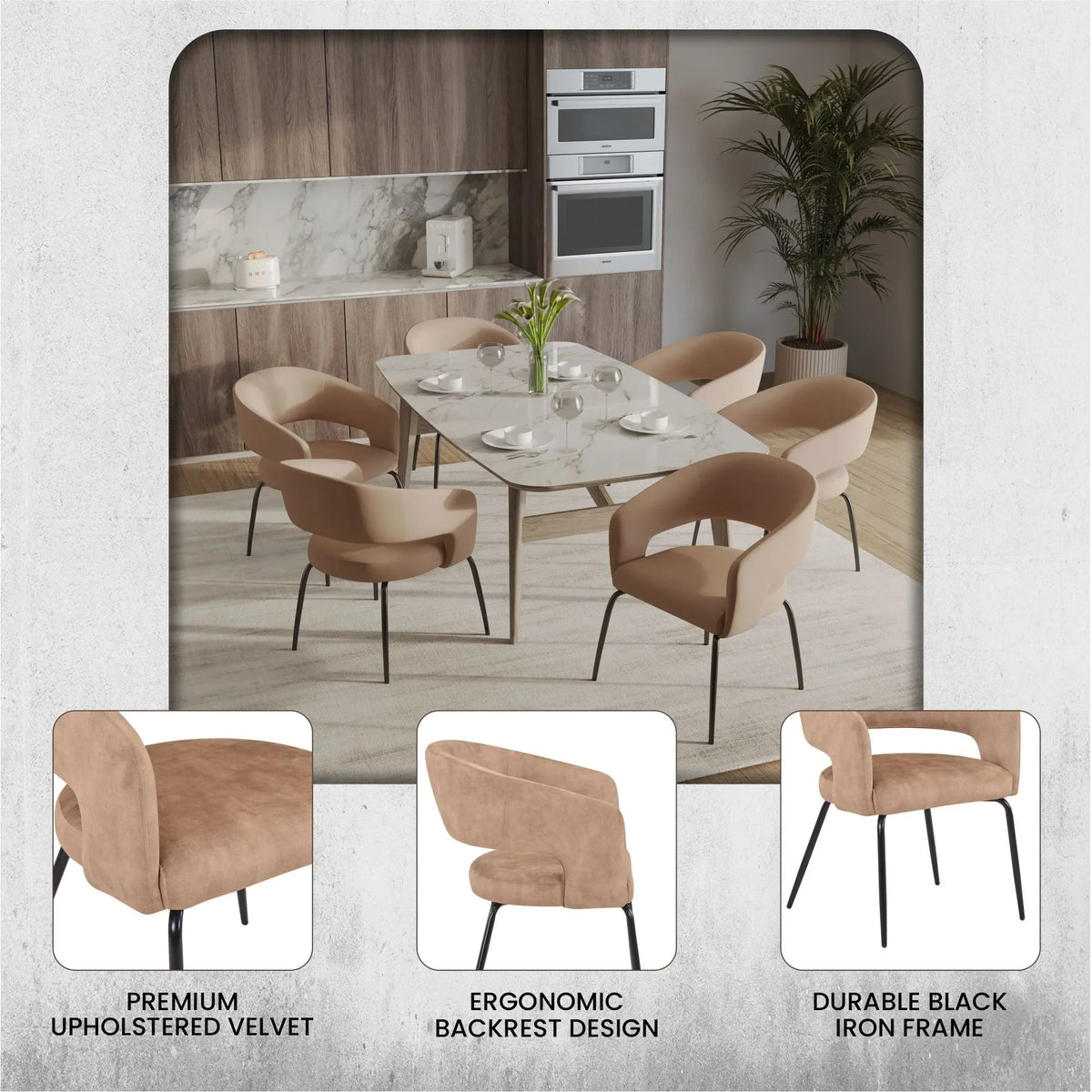 Gavin Dining Chair Upholstered in Leather/Velvet with Open Curved Backrest in Black Iron - Elax Furniture