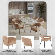 Gavin Dining Chair Upholstered in Leather/Velvet with Open Curved Backrest in Black Iron - Elax Furniture