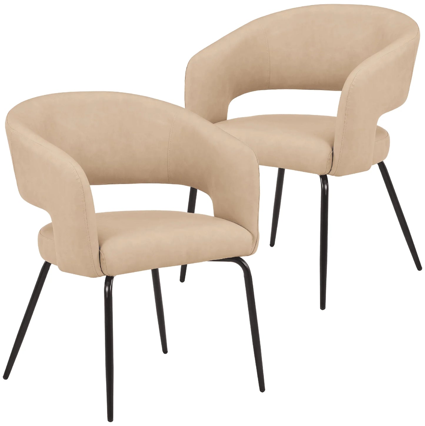 Gavin Dining Chair Upholstered in Leather/Velvet with Open Curved Backrest in Black Iron Set of 2 - Elax Furniture