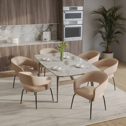 Gavin Dining Chair Upholstered in Leather/Velvet with Open Curved Backrest in Black Iron Set of 2 - Elax Furniture