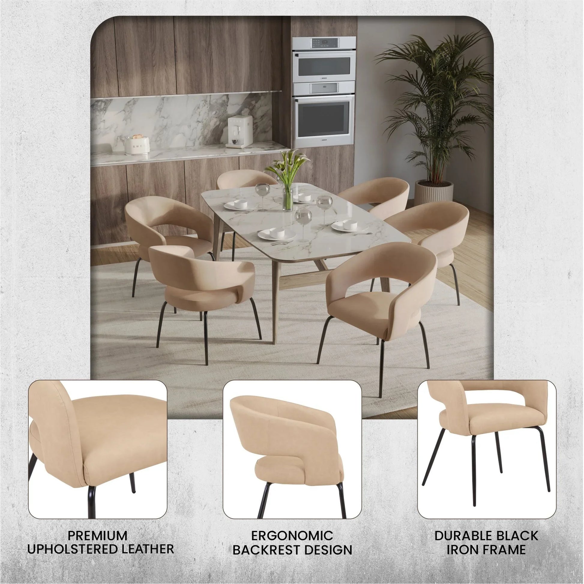 Gavin Dining Chair Upholstered in Leather/Velvet with Open Curved Backrest in Black Iron - Elax Furniture