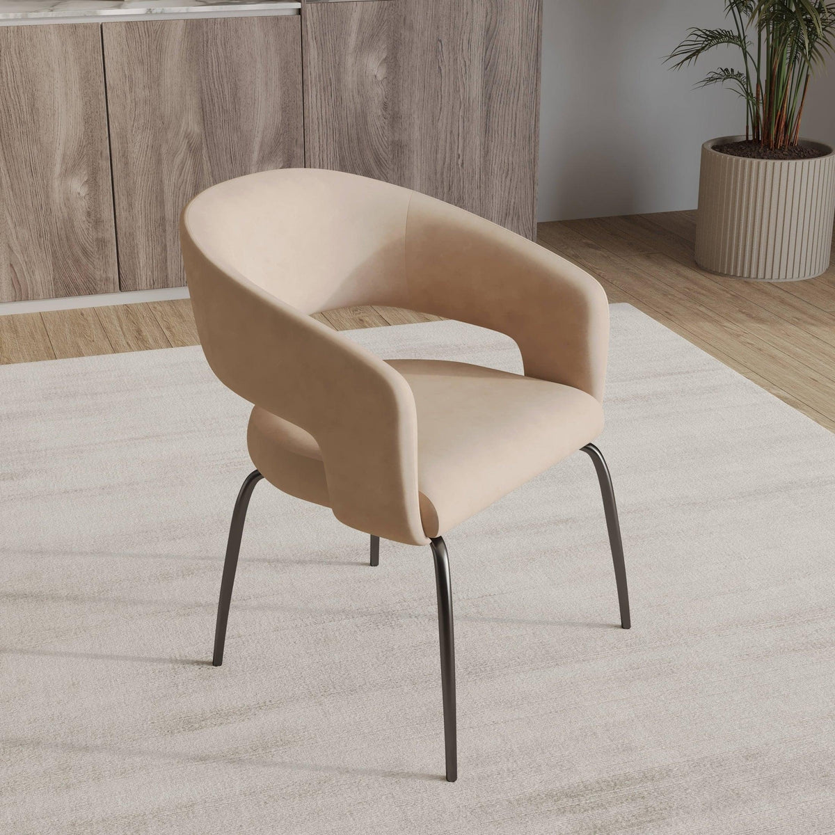 Gavin Dining Chair Upholstered in Leather/Velvet with Open Curved Backrest in Black Iron - Elax Furniture