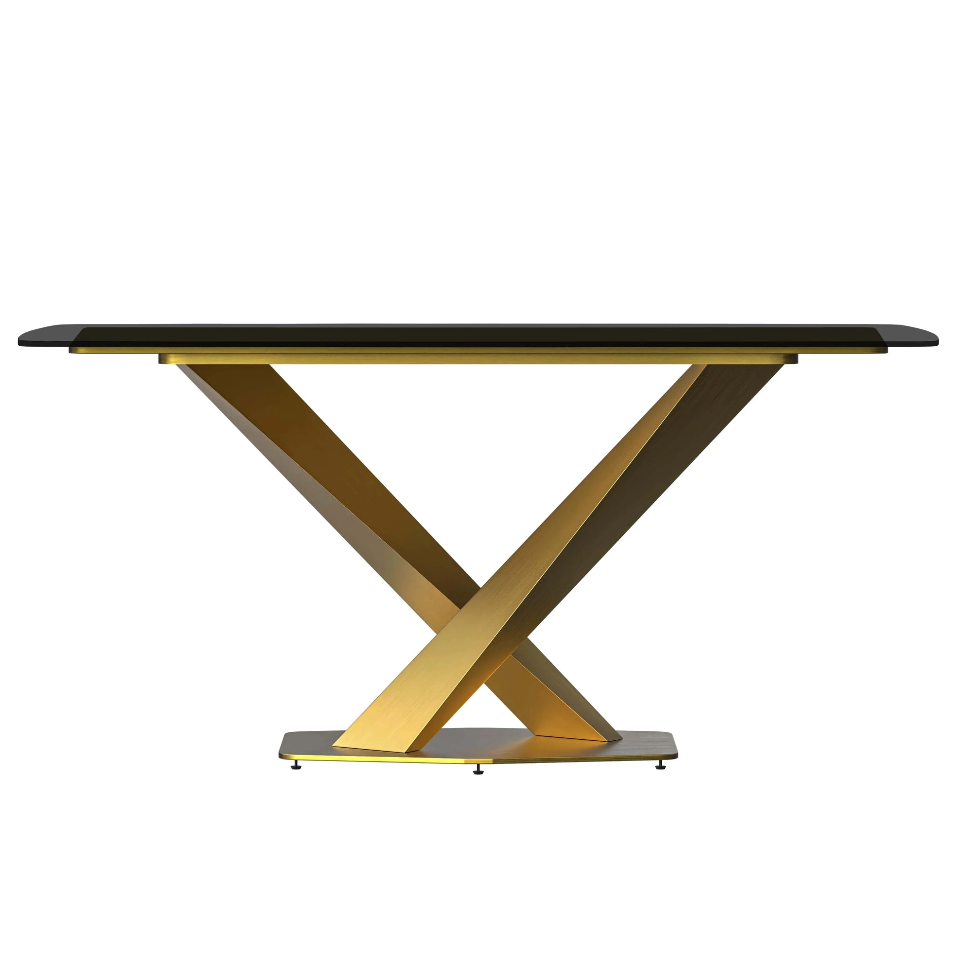 Voren 7-Piece Dining Set with Rectangular Glass Dining Table Gold Base and 6 Velvet/Leather Dining Chairs with Iron Base - Elax Furniture