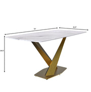 Voren 7-Piece Dining Set with Rectangular Sintered Stone Dining Table Gold Base and 6 Velvet Dining Chairs with Iron Base - Elax Furniture