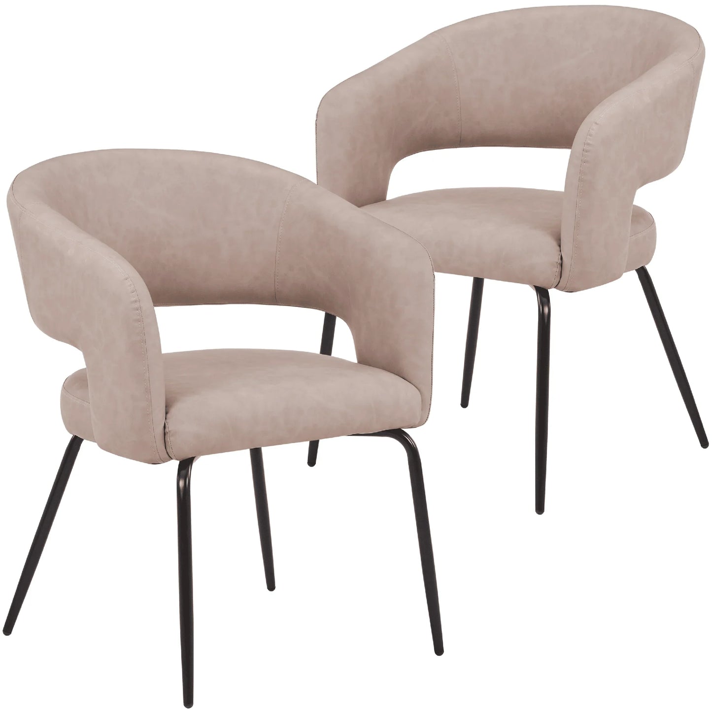 Gavin Dining Chair Upholstered in Leather/Velvet with Open Curved Backrest in Black Iron Set of 2 - Elax Furniture