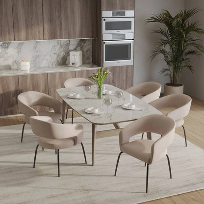 Gavin Dining Chair Upholstered in Leather/Velvet with Open Curved Backrest in Black Iron Set of 2 - Elax Furniture