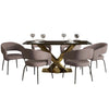 Voren 7-Piece Dining Set with Rectangular Glass Dining Table Gold Base and 6 Velvet/Leather Dining Chairs with Iron Base