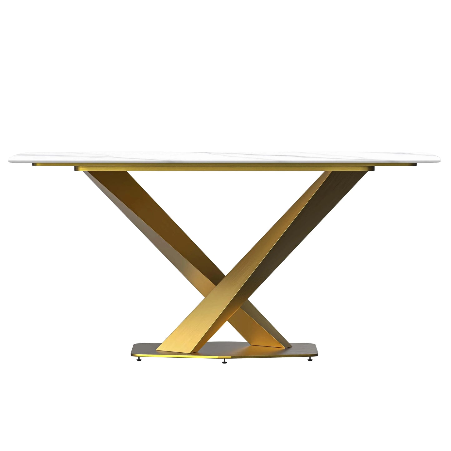 Voren 7-Piece Dining Set with Rectangular Sintered Stone Dining Table Gold Base and 6 Velvet Dining Chairs with Iron Base - Elax Furniture