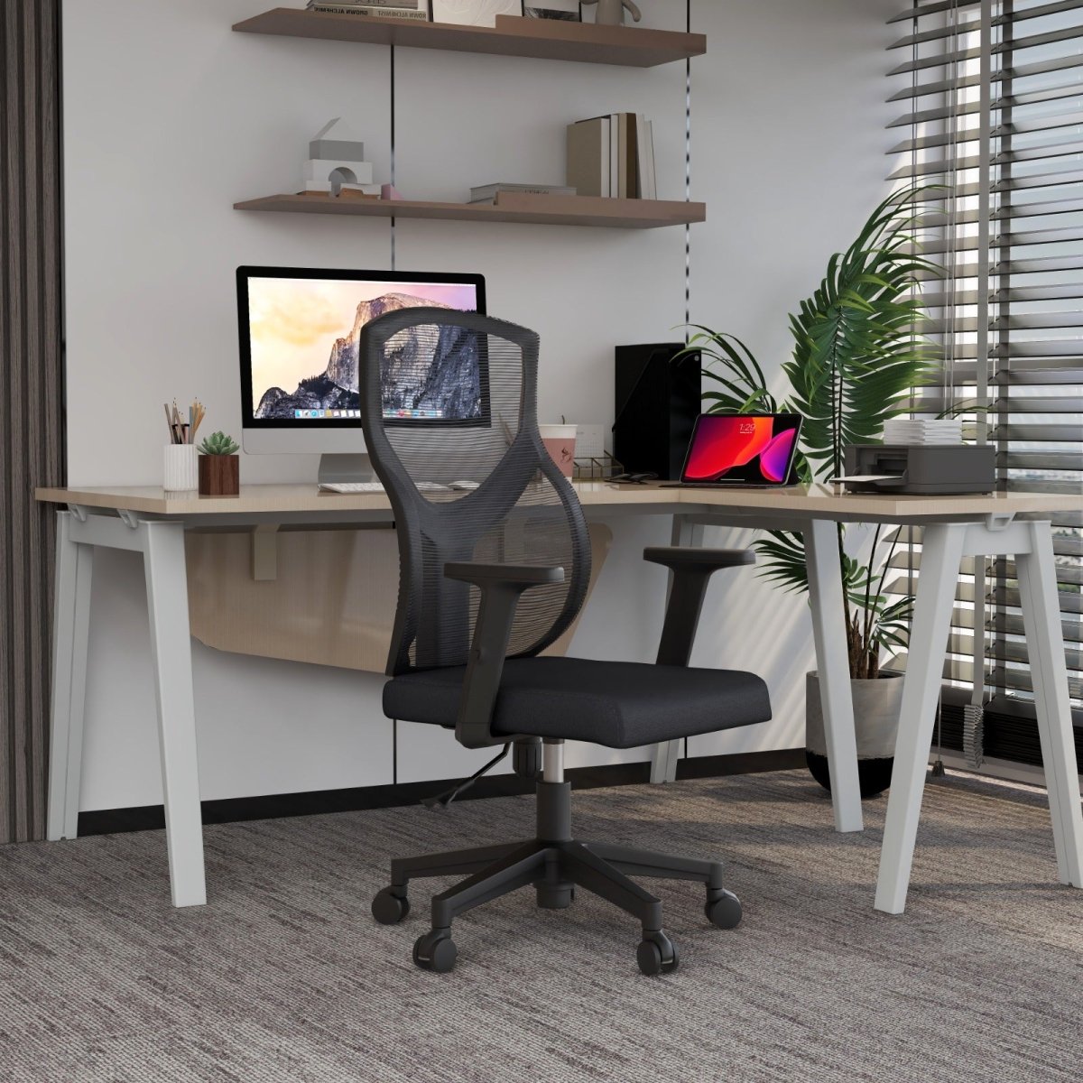 Glen Cotton Mid-Back Adjustable Office Conference Chair Grey Office Chair Leisuremod