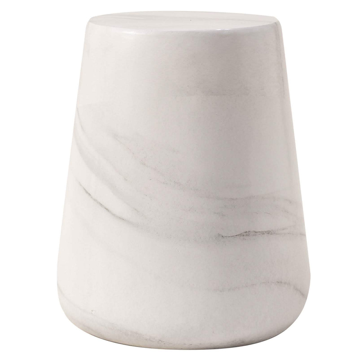 Glint 14" Wide Fiberstone Side Table in Tapered Base Design Marble White Side Table Leisuremod