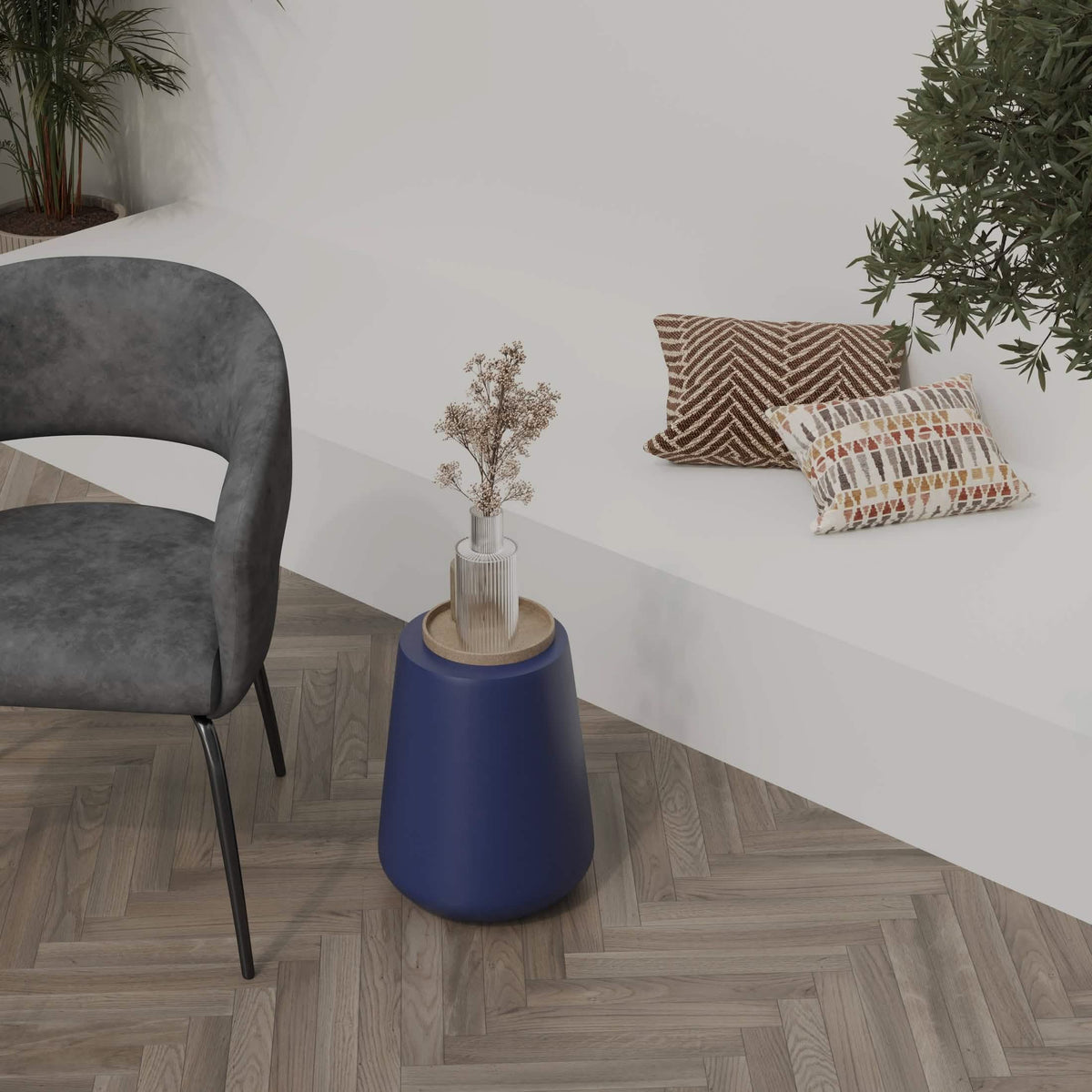Glint 14" Wide Fiberstone Side Table in Tapered Base Design Saphire Blue Side Table Leisuremod