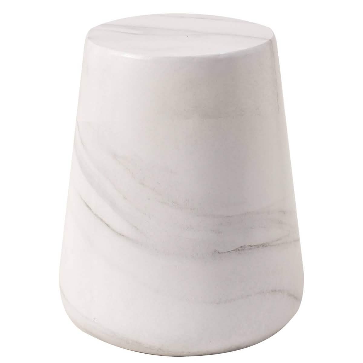 Glint 14" Wide Fiberstone Side Table in Tapered Base Design Marble White Side Table Leisuremod