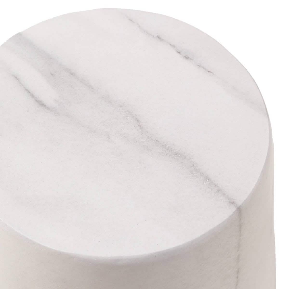 Glint 14" Wide Fiberstone Side Table in Tapered Base Design Marble White Side Table Leisuremod