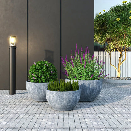 Grove Modern 3-Piece Round Planter Set in Fiberstone Weather Resistant Design - Elax Furniture