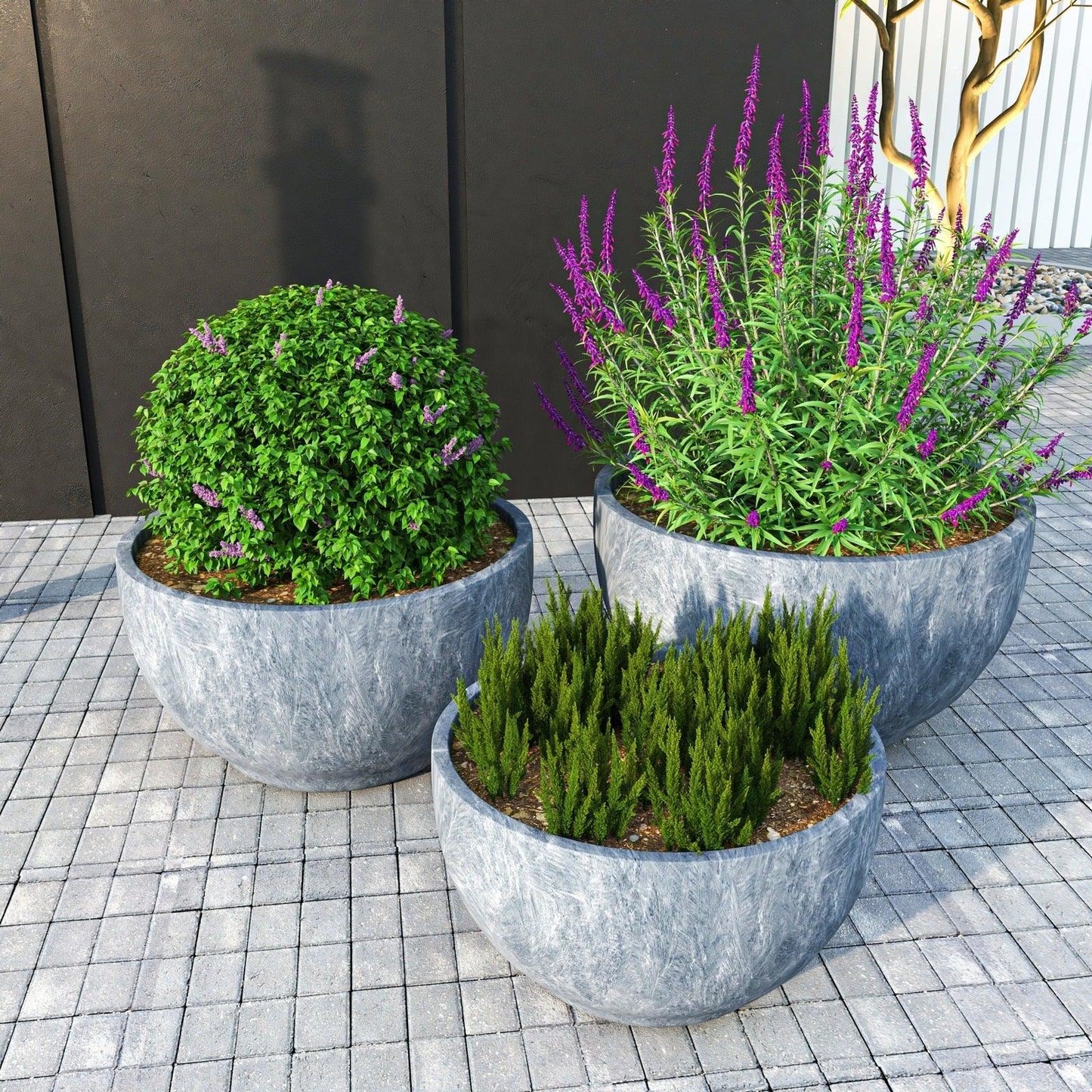 Grove Modern 3-Piece Round Planter Set in Fiberstone Weather Resistant Design - Elax Furniture