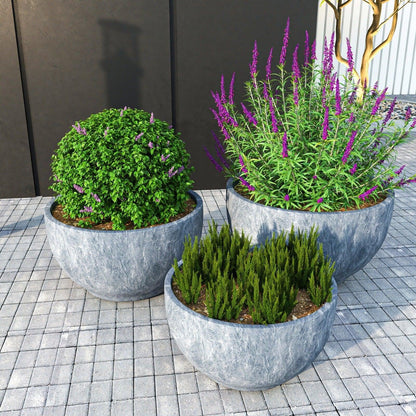 Grove Modern 3-Piece Round Planter Set in Fiberstone Weather Resistant Design - Elax Furniture