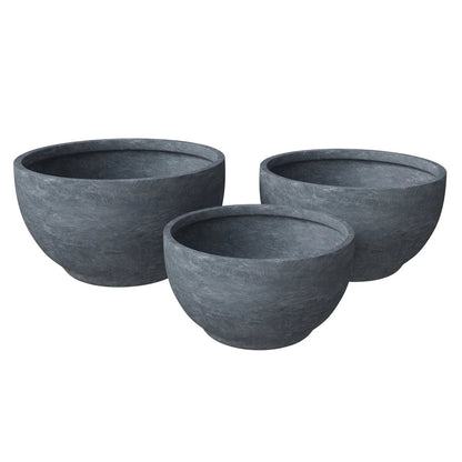Grove Modern 3-Piece Round Planter Set in Fiberstone Weather Resistant Design - Elax Furniture