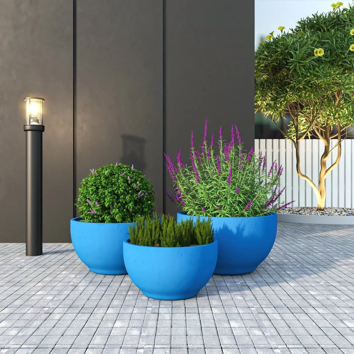 Grove Modern 3-Piece Round Planter Set in Fiberstone Weather Resistant Design - Elax Furniture