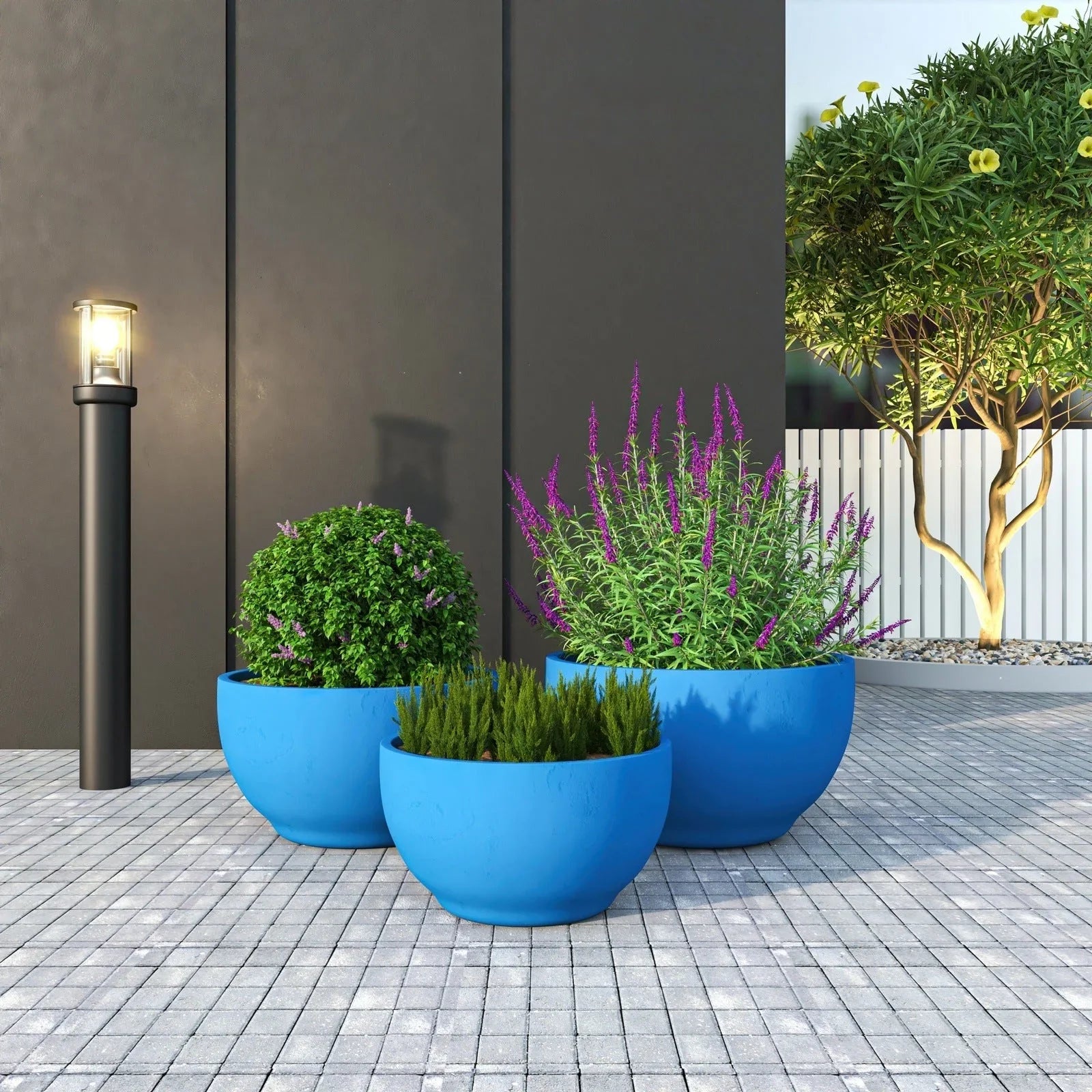 Grove Modern 3-Piece Round Planter Set in Fiberstone Weather Resistant Design - Elax Furniture