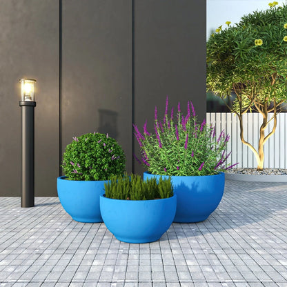 Grove Modern 3-Piece Round Planter Set in Fiberstone Weather Resistant Design - Elax Furniture