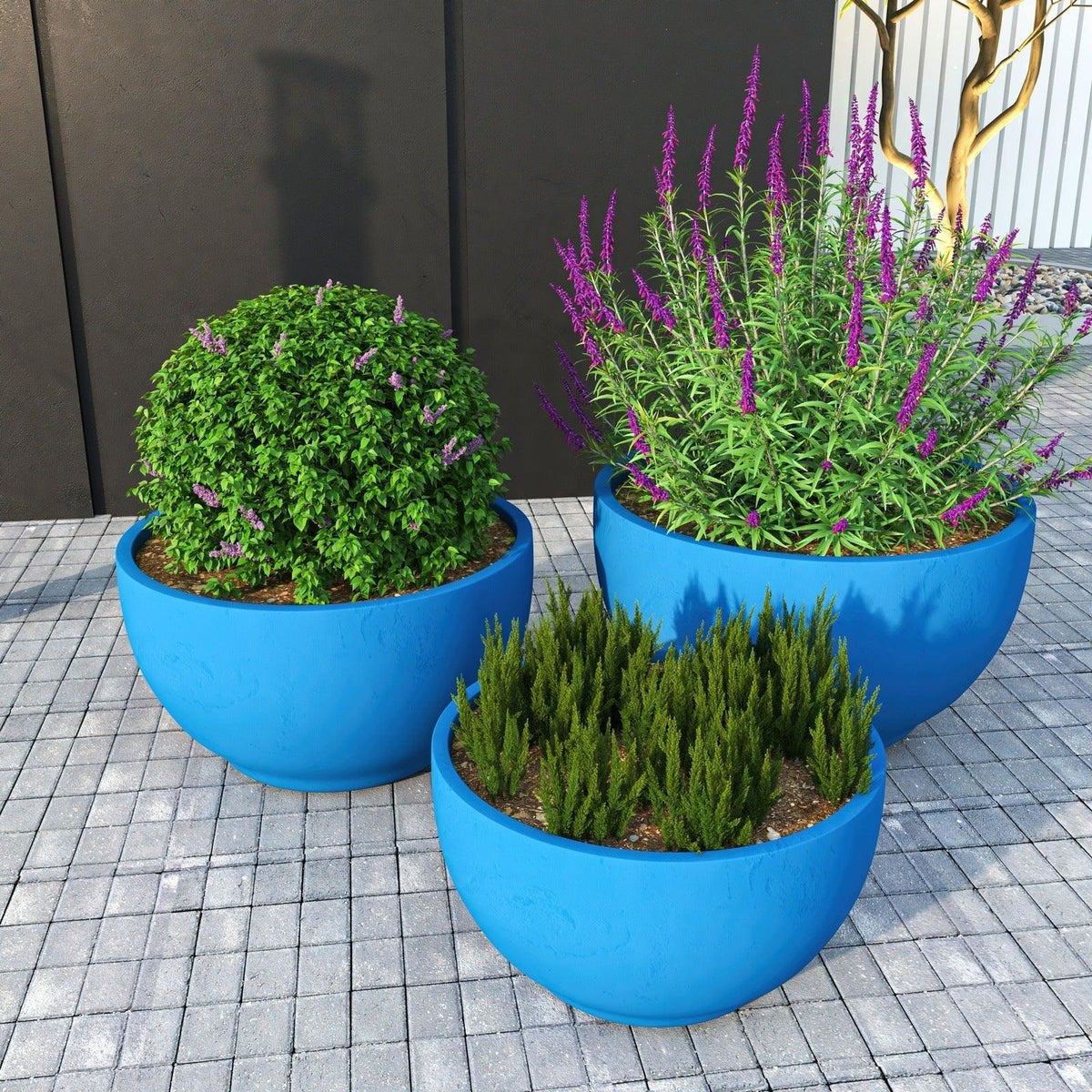 Grove Modern 3-Piece Round Planter Set in Fiberstone Weather Resistant Design - Elax Furniture