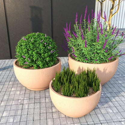 Grove Modern 3-Piece Round Planter Set in Fiberstone Weather Resistant Design - Elax Furniture