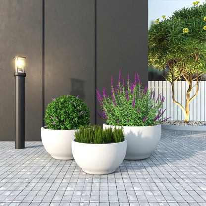 Grove Modern 3-Piece Round Planter Set in Fiberstone Weather Resistant Design - Elax Furniture