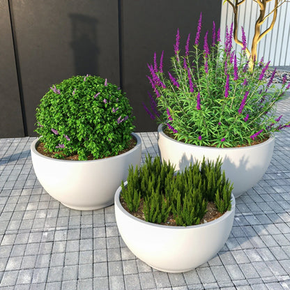 Grove Modern 3-Piece Round Planter Set in Fiberstone Weather Resistant Design - Elax Furniture