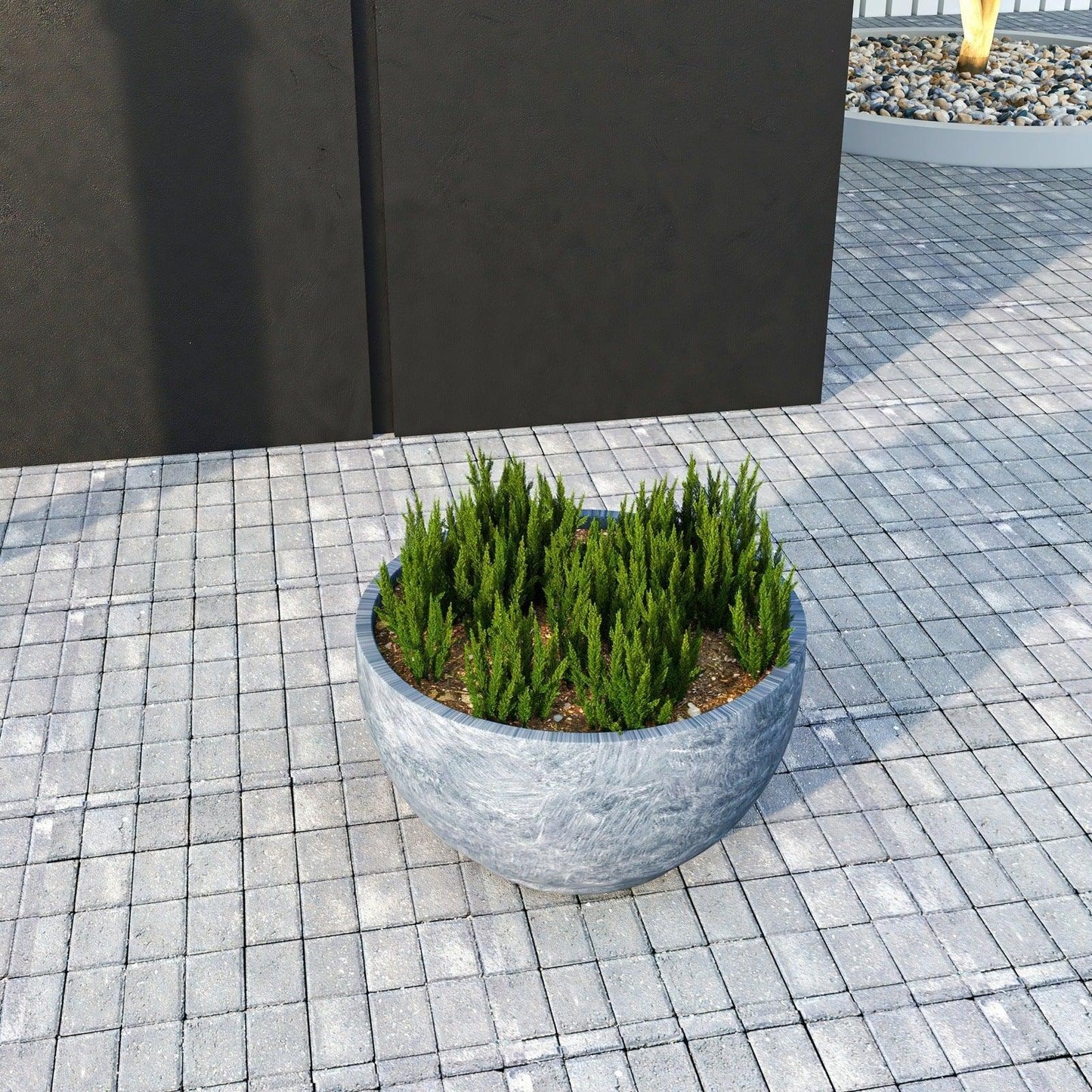 Grove Modern Fiberstone Round Planter Weather Resistant Design Plant Pot - Elax Furniture