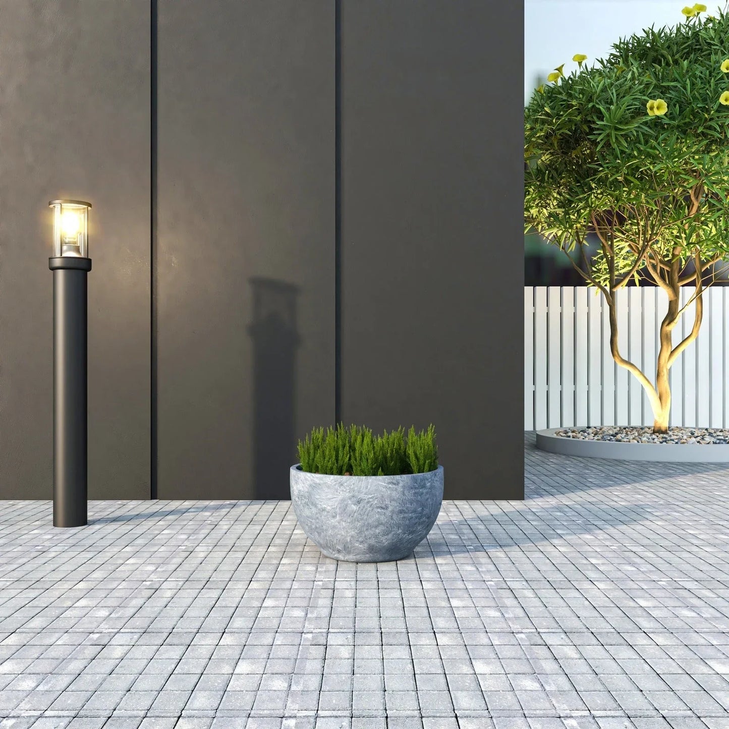 Grove Modern Fiberstone Round Planter Weather Resistant Design Plant Pot - Elax Furniture