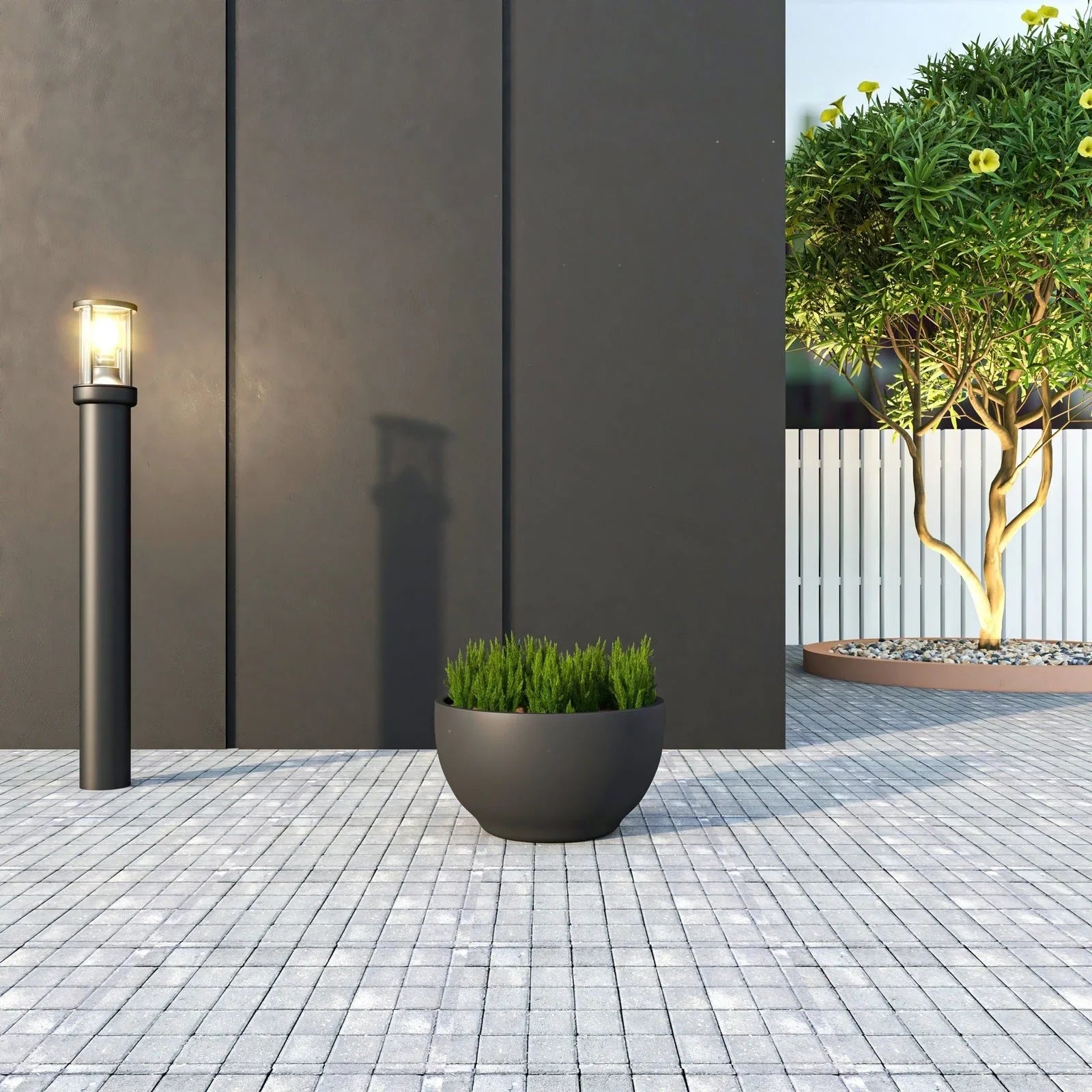 Grove Modern Fiberstone Round Planter Weather Resistant Design Plant Pot - Elax Furniture