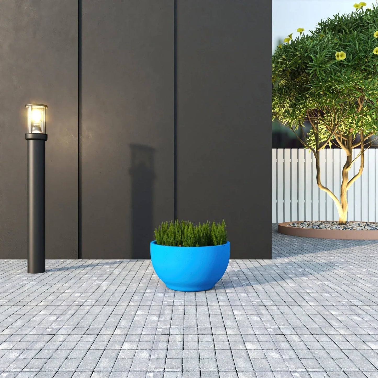 Grove Modern Fiberstone Round Planter Weather Resistant Design Plant Pot - Elax Furniture