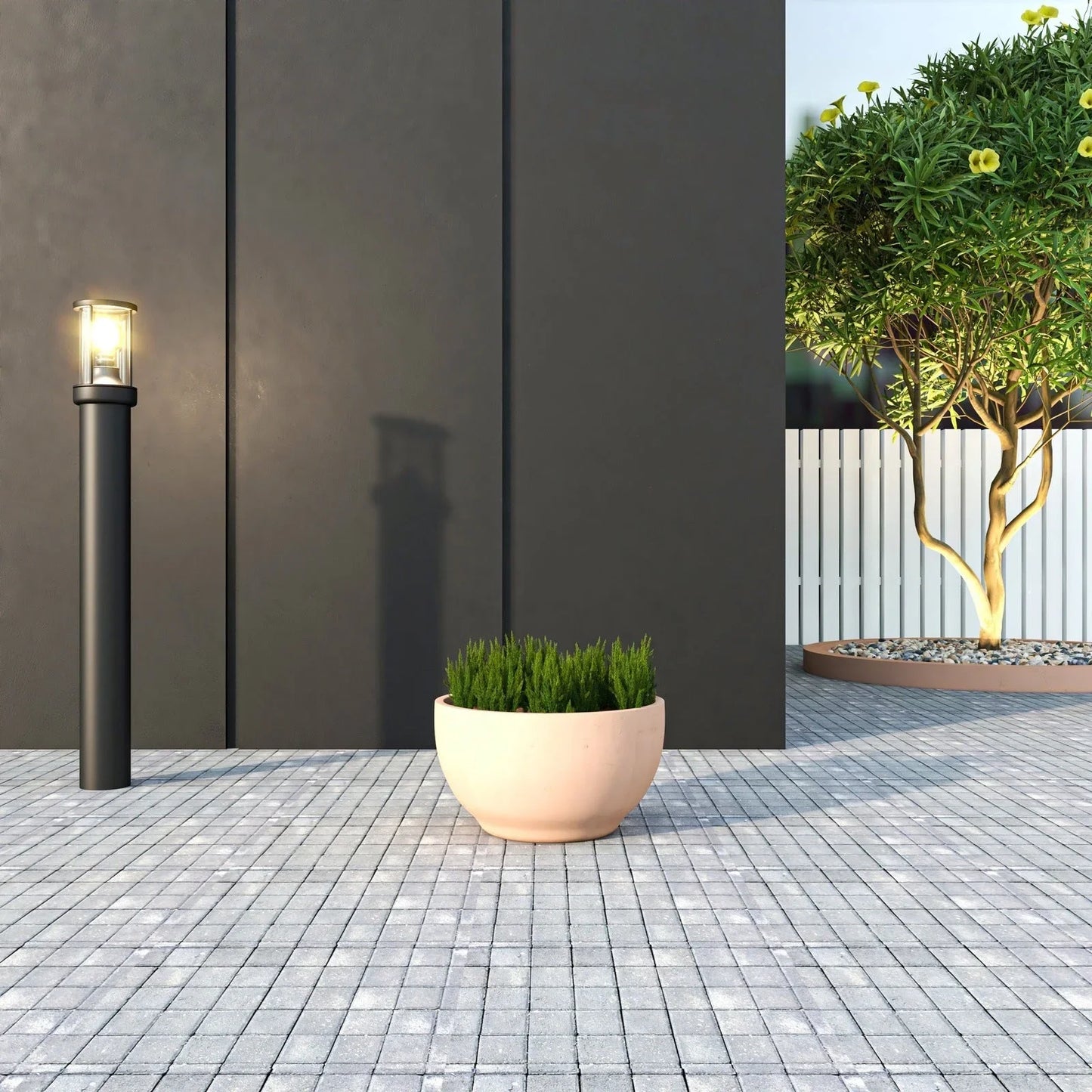 Grove Modern Fiberstone Round Planter Weather Resistant Design Plant Pot - Elax Furniture