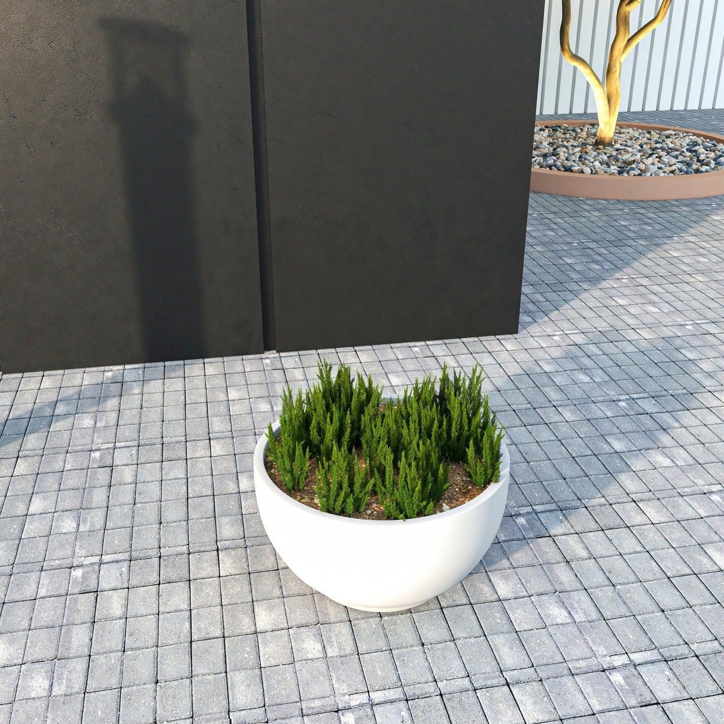 Grove Modern Fiberstone Round Planter Weather Resistant Design Plant Pot - Elax Furniture