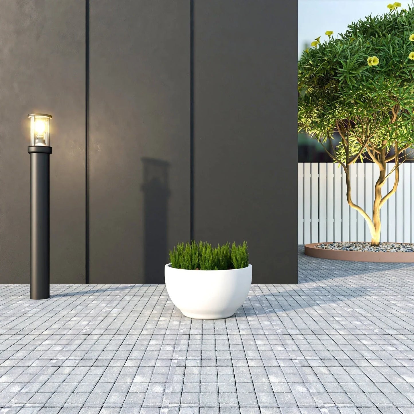 Grove Modern Fiberstone Round Planter Weather Resistant Design Plant Pot - Elax Furniture