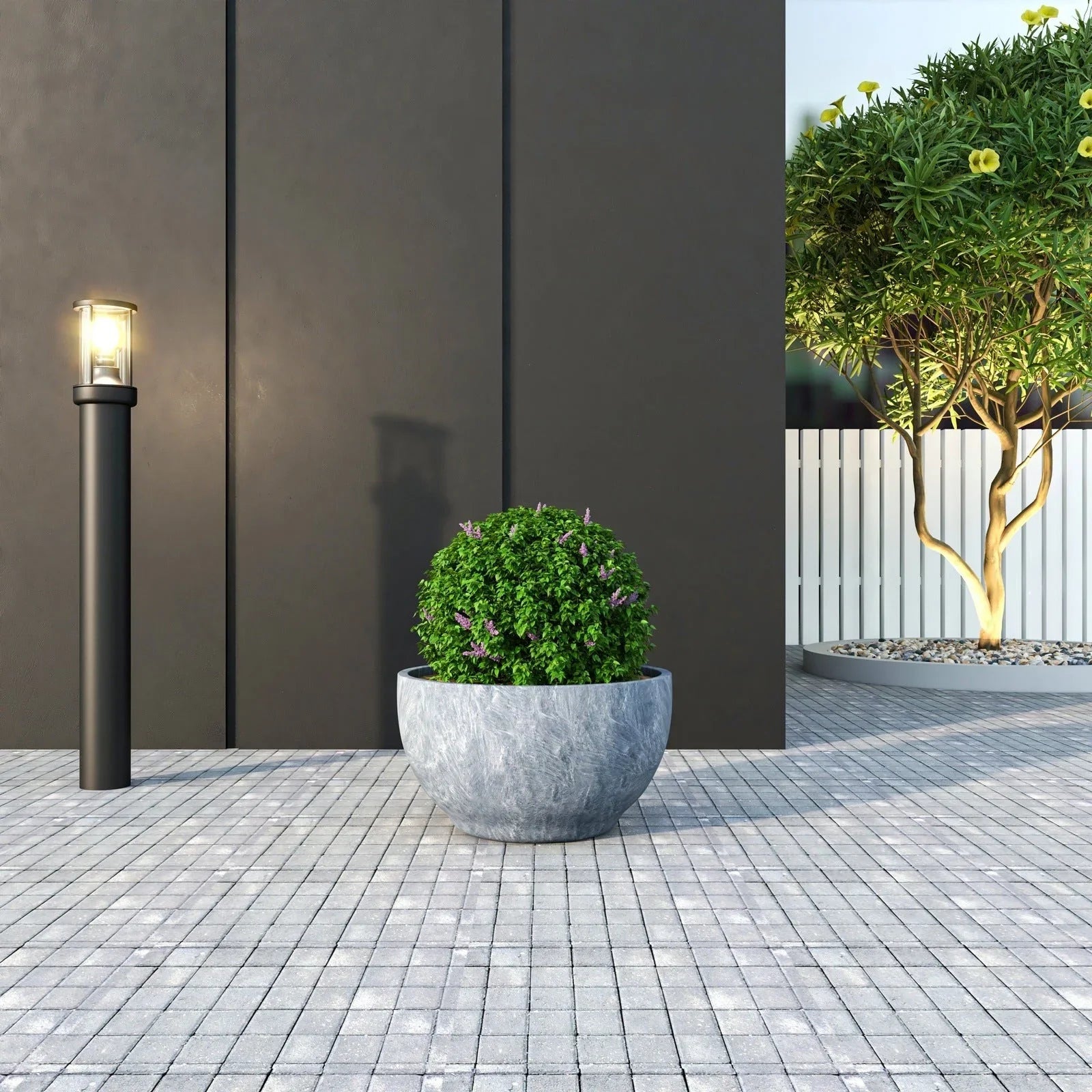 Grove Modern Fiberstone Round Planter Weather Resistant Design Plant Pot - Elax Furniture