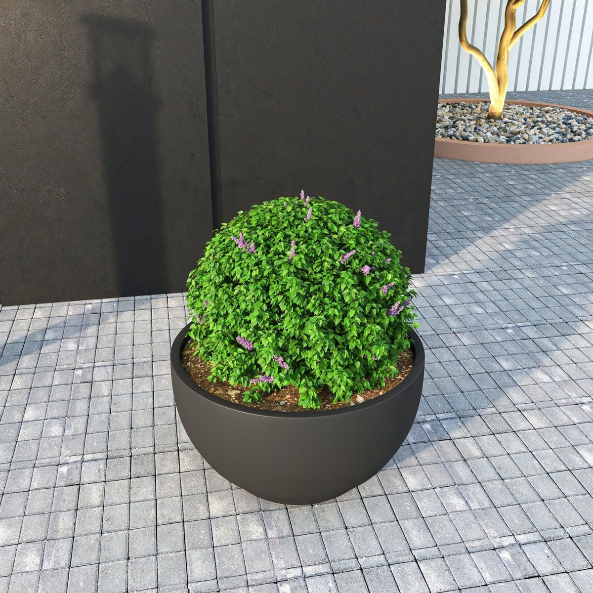 Grove Modern Fiberstone Round Planter Weather Resistant Design Plant Pot - Elax Furniture