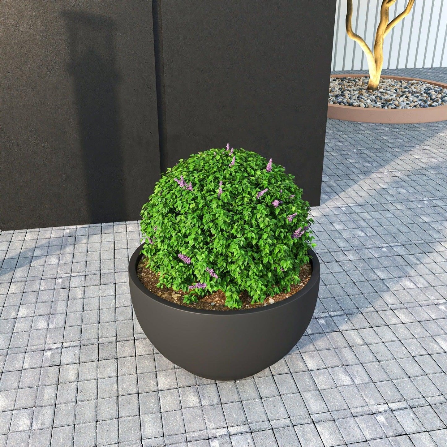 Grove Modern Fiberstone Round Planter Weather Resistant Design Plant Pot - Elax Furniture