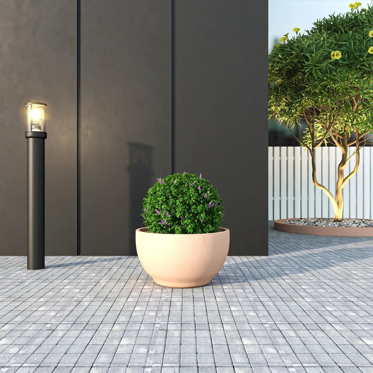 Grove Modern Fiberstone Round Planter Weather Resistant Design Plant Pot - Elax Furniture