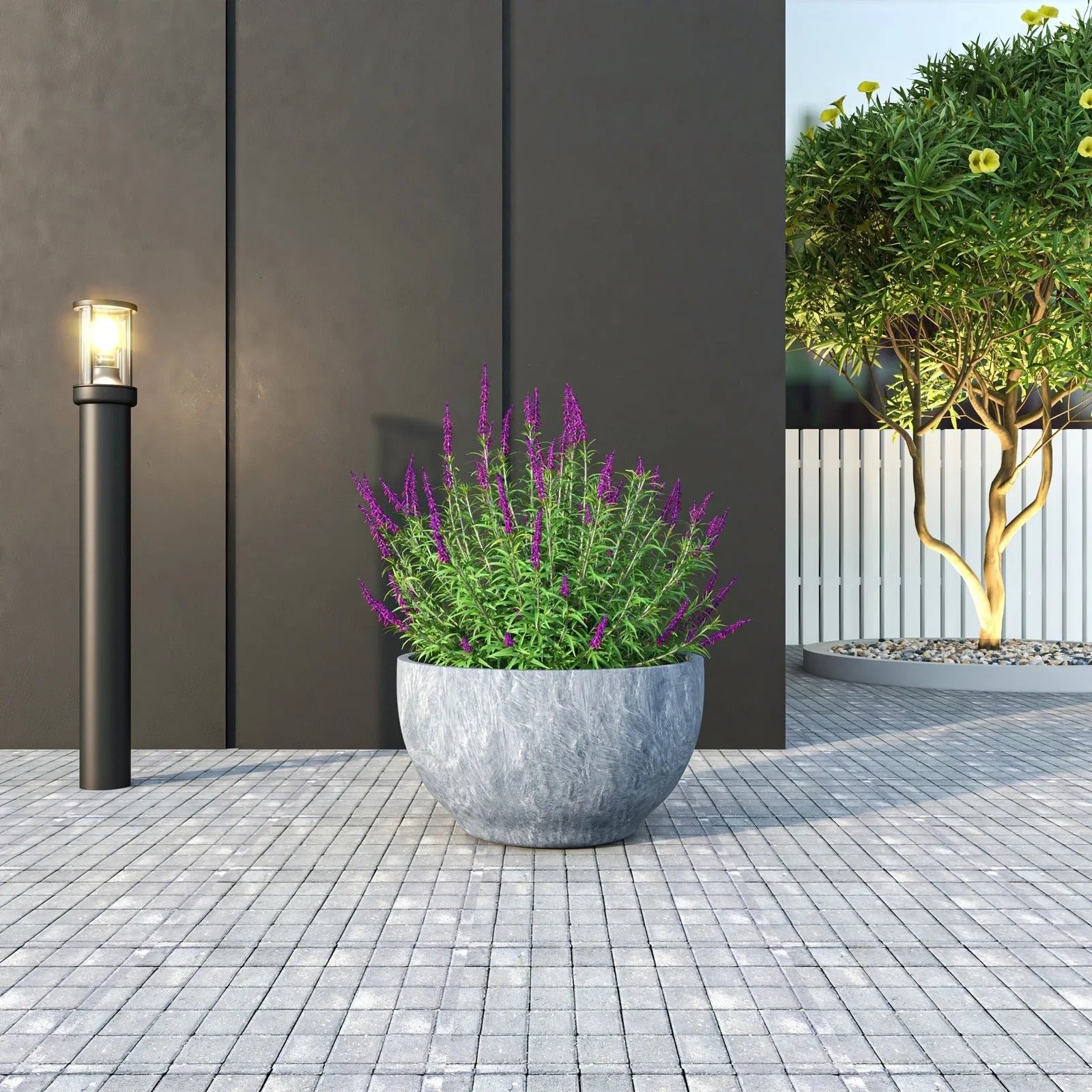 Grove Modern Fiberstone Round Planter Weather Resistant Design Plant Pot - Elax Furniture