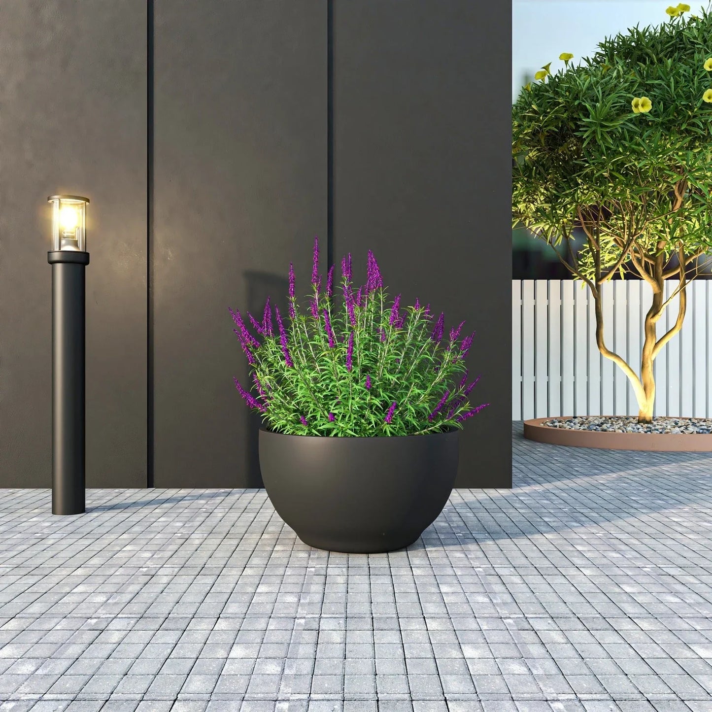 Grove Modern Fiberstone Round Planter Weather Resistant Design Plant Pot - Elax Furniture