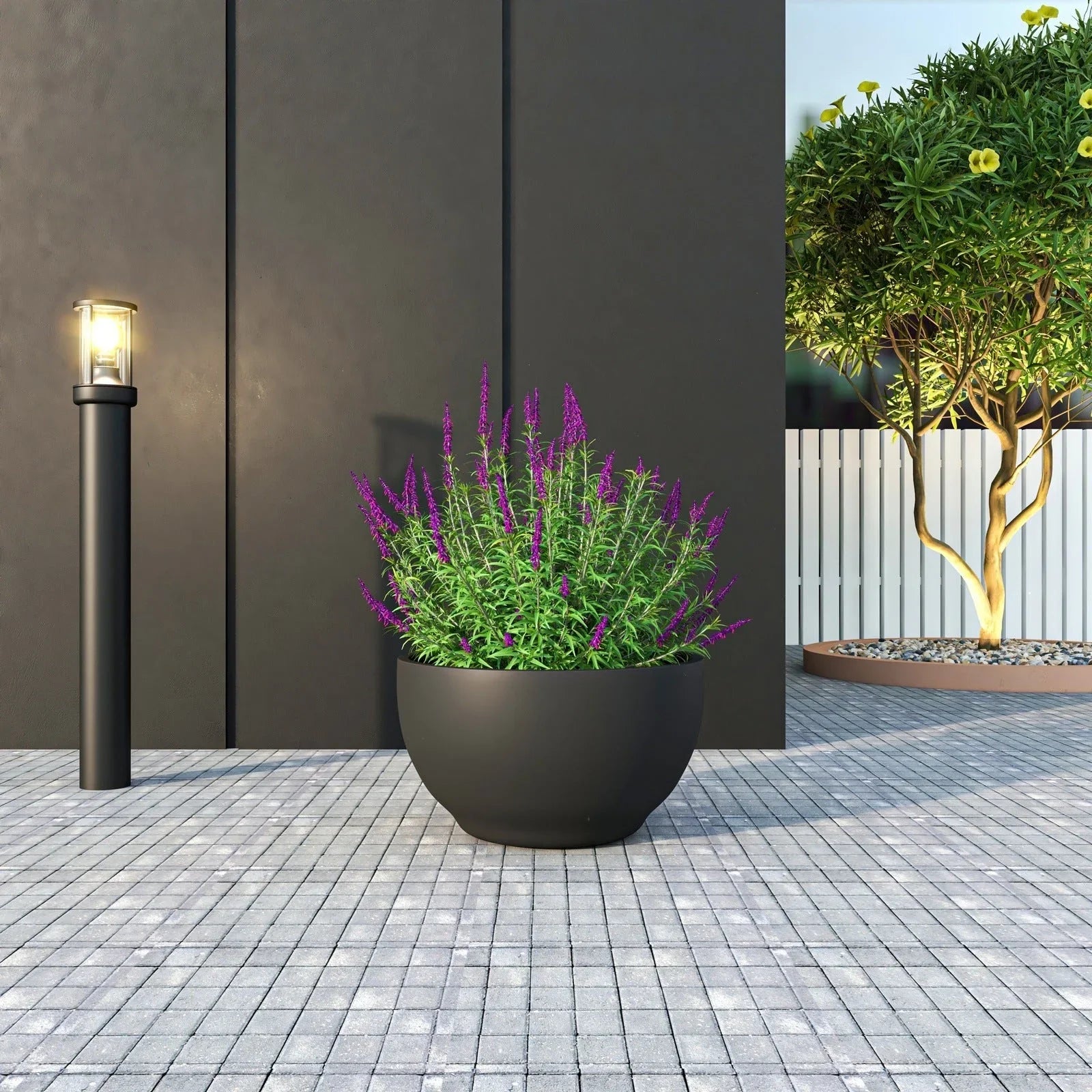 Grove Modern Fiberstone Round Planter Weather Resistant Design Plant Pot - Elax Furniture